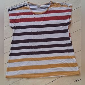 Lavish Multicolor Striped Tunic with Button Accents